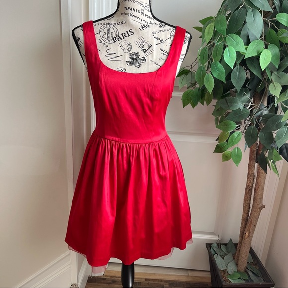 Forever 21 Bow Back Sleeveless Tulle Lined Satin Dress Red Sz M - Picture 2 of 16